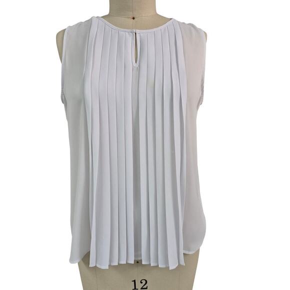 Calvin Klein white pleated front peekaboo Career poly Sleeveless top Sz L nwot - Picture 1 of 5